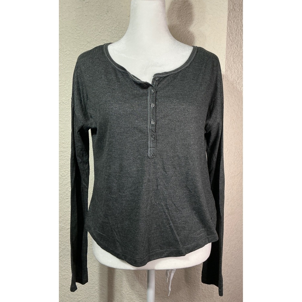 90s Aeropostale Womens Medium Charcoal Grey Shimmer Henley Long Sleeve Top